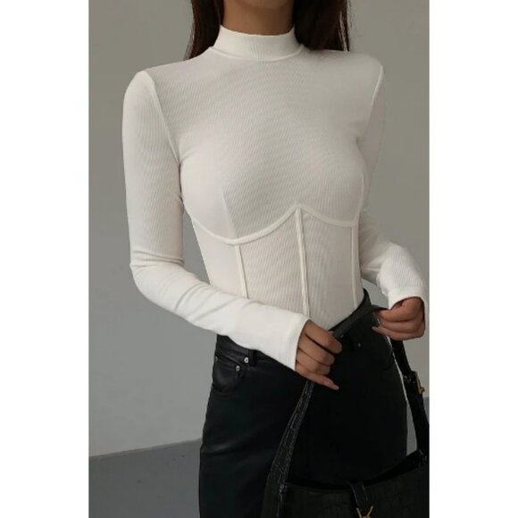 Commense Tops - #180 Mock Neck Piping Slim T-Shirt